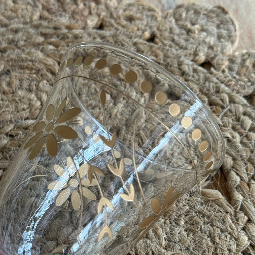 Williams Sonoma Gold Vntg Etch Floral Glass Goblet NWT